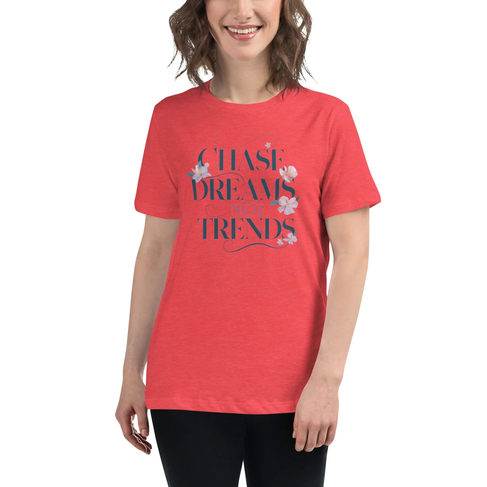 Women's Relaxed T-Shirt | Chase Dreams Not Trends Heather Red Women's t-shirt AwRans Clothing womens-relaxed-t-shirt-heather-red-front-67a40bf5c141e