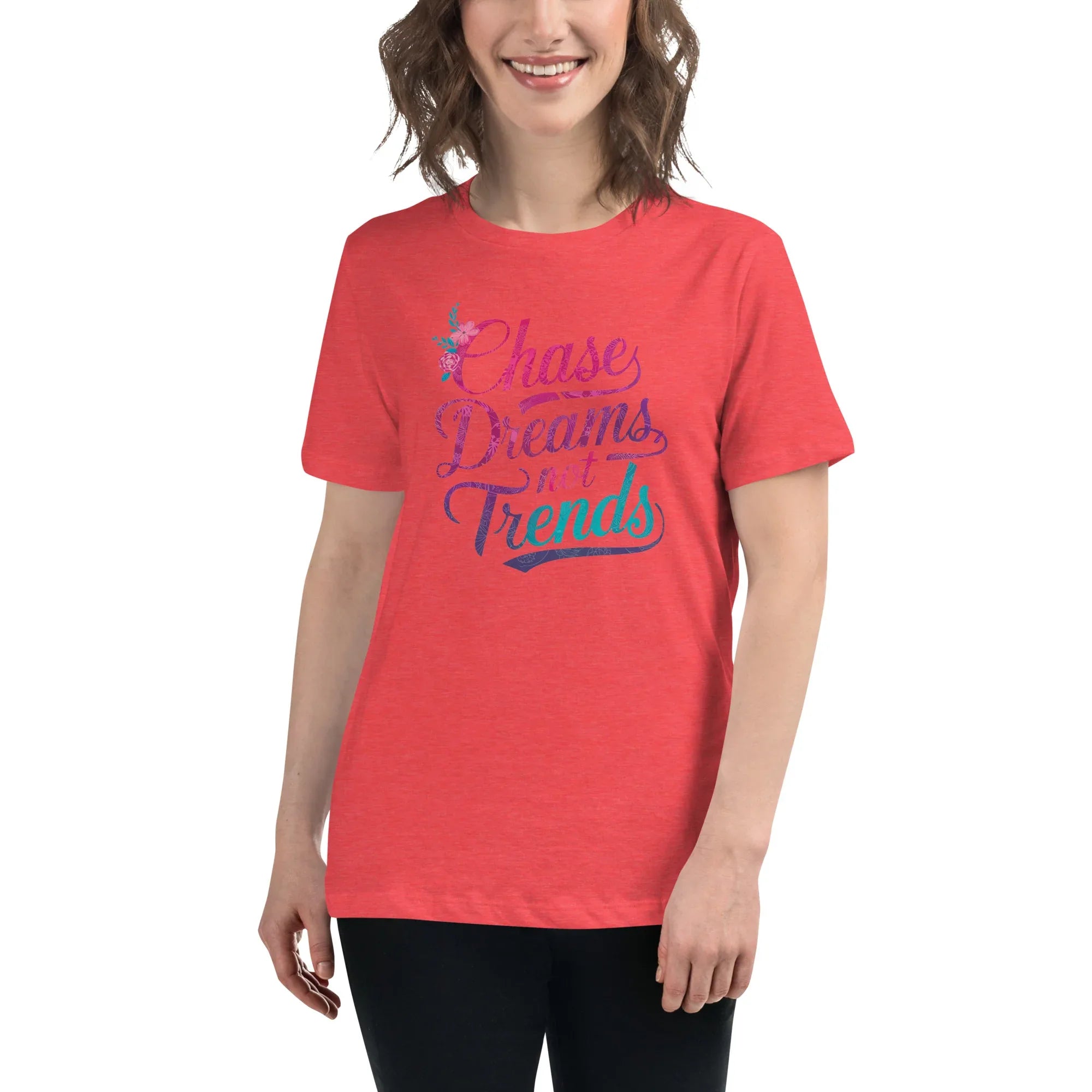 Women's Relaxed T-Shirt | Chase Dreams Not Trends Heather Red Women's t-shirt AwRans Clothing womens-relaxed-t-shirt-heather-red-front-67a40e000ed48