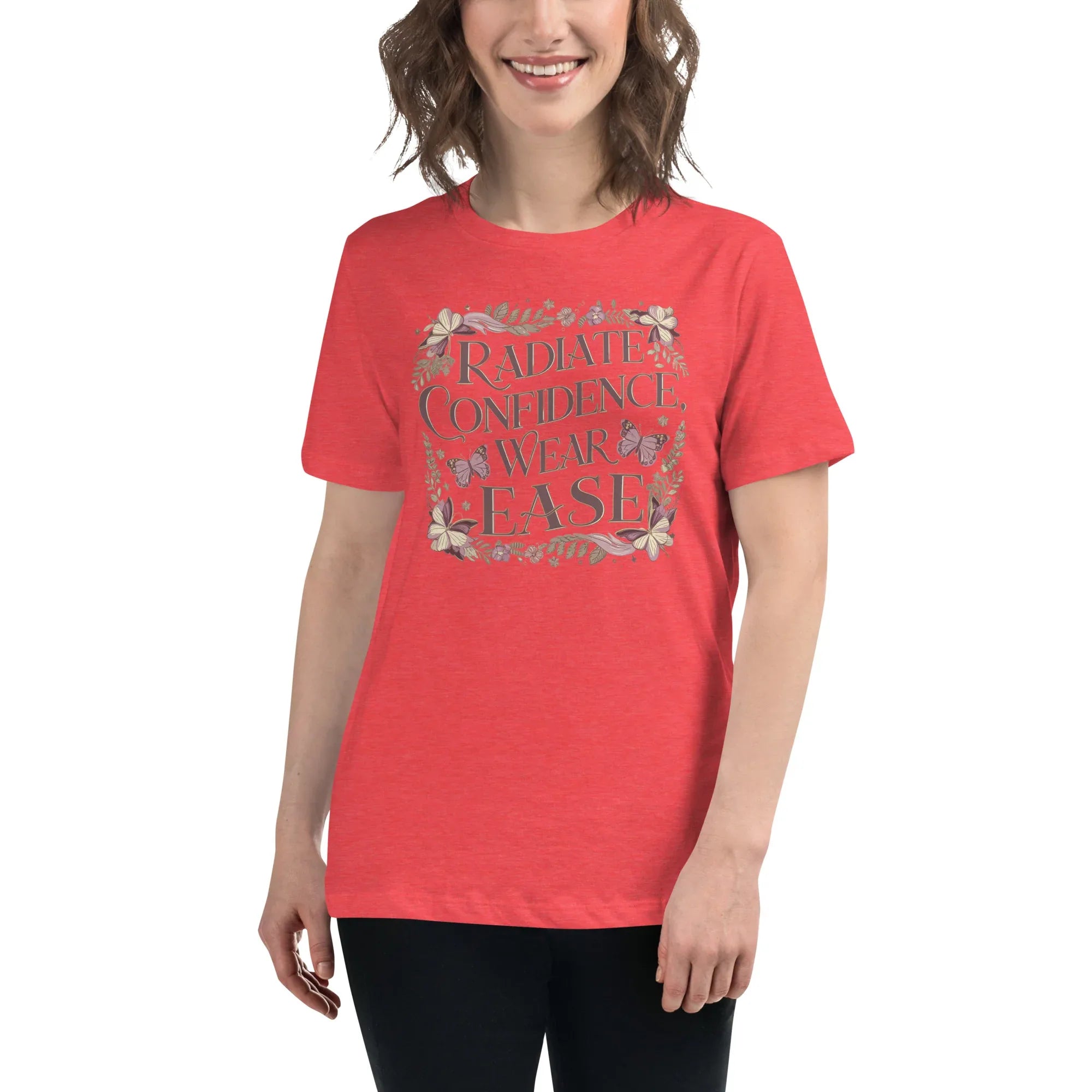Women's Relaxed T-Shirt | Radiate Confidence Ease Heather Red Women's t-shirt AwRans Clothing womens-relaxed-t-shirt-heather-red-front-67a40ed854a64
