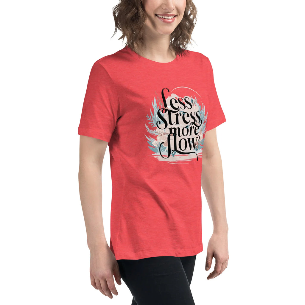 Women's Relaxed T-Shirt | Less Stress More Flow Women's t-shirt AwRans Clothing womens-relaxed-t-shirt-heather-red-right-front-67a40a8ae5840