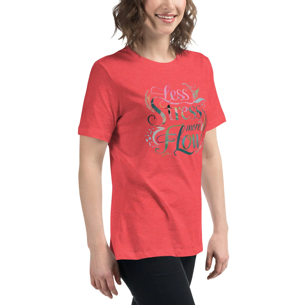 Women's Relaxed T-Shirt | Less Stress More Flow Women's t-shirt AwRans Clothing womens-relaxed-t-shirt-heather-red-right-front-67a40c2100857