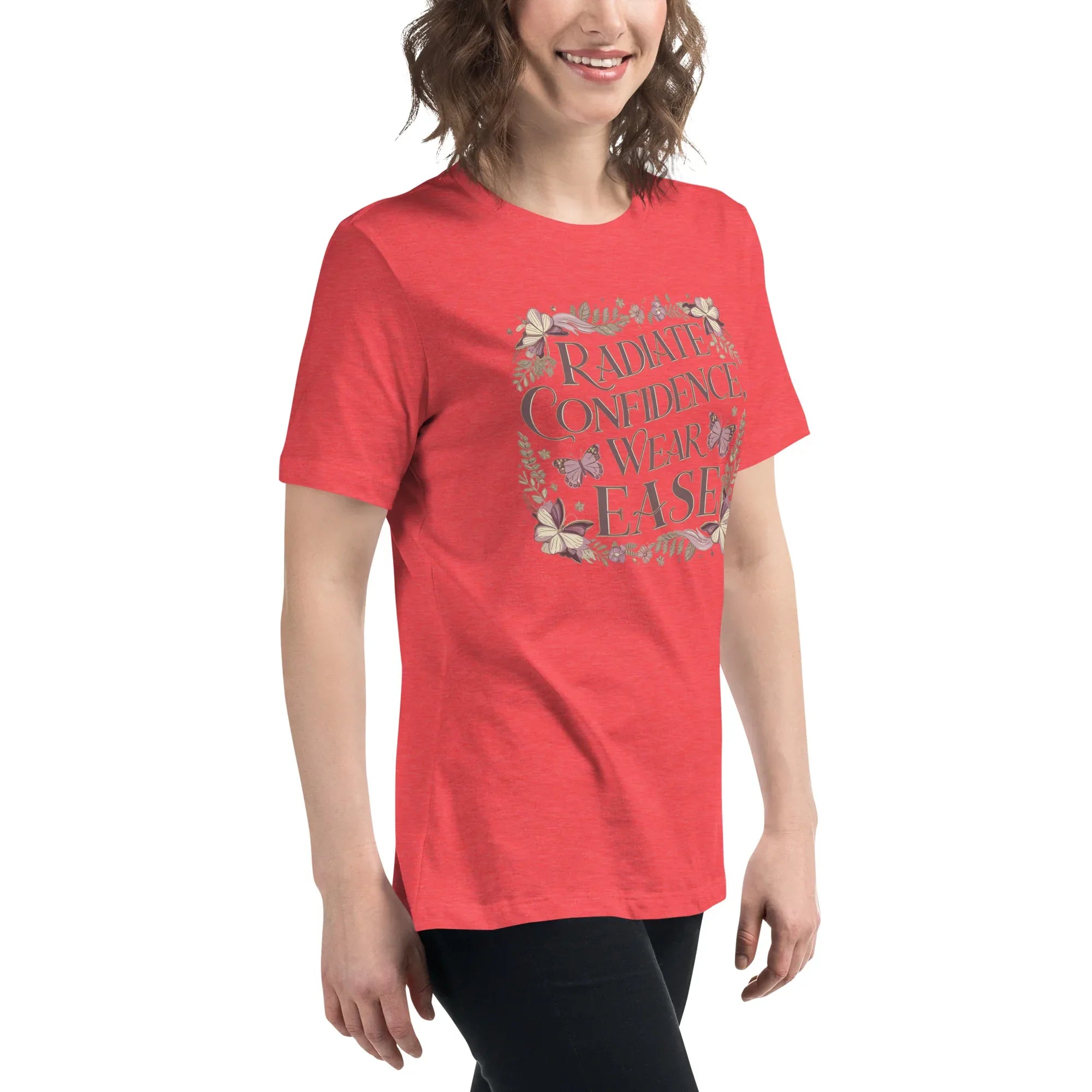 Women's Relaxed T-Shirt | Radiate Confidence Ease Women's t-shirt AwRans Clothing womens-relaxed-t-shirt-heather-red-right-front-67a40ed856a40