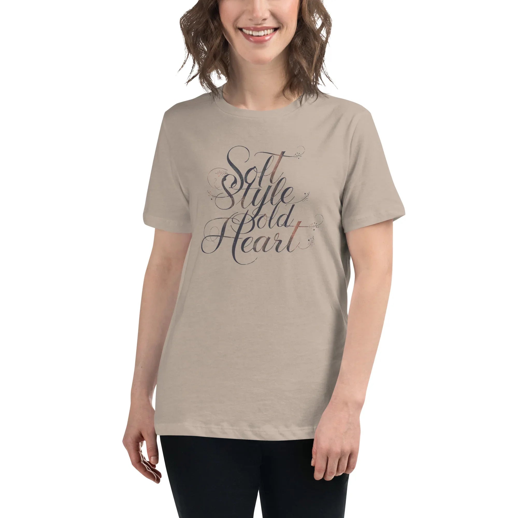 Women's Relaxed T-Shirt | Soft Style Heart Heather Stone Women's t-shirt AwRans Clothing womens-relaxed-t-shirt-heather-stone-front-67a40d039493e