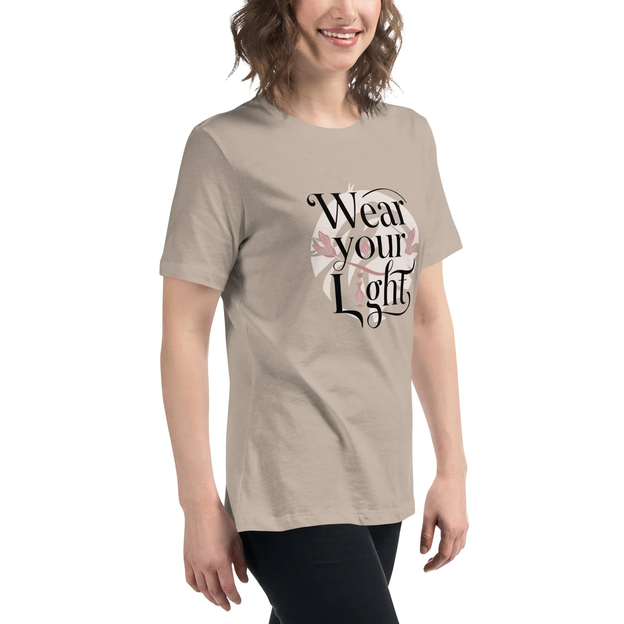 Women's Relaxed T-Shirt | Wear Your Light Women's t-shirt AwRans Clothing womens-relaxed-t-shirt-heather-stone-right-front-67a40a2743d3e