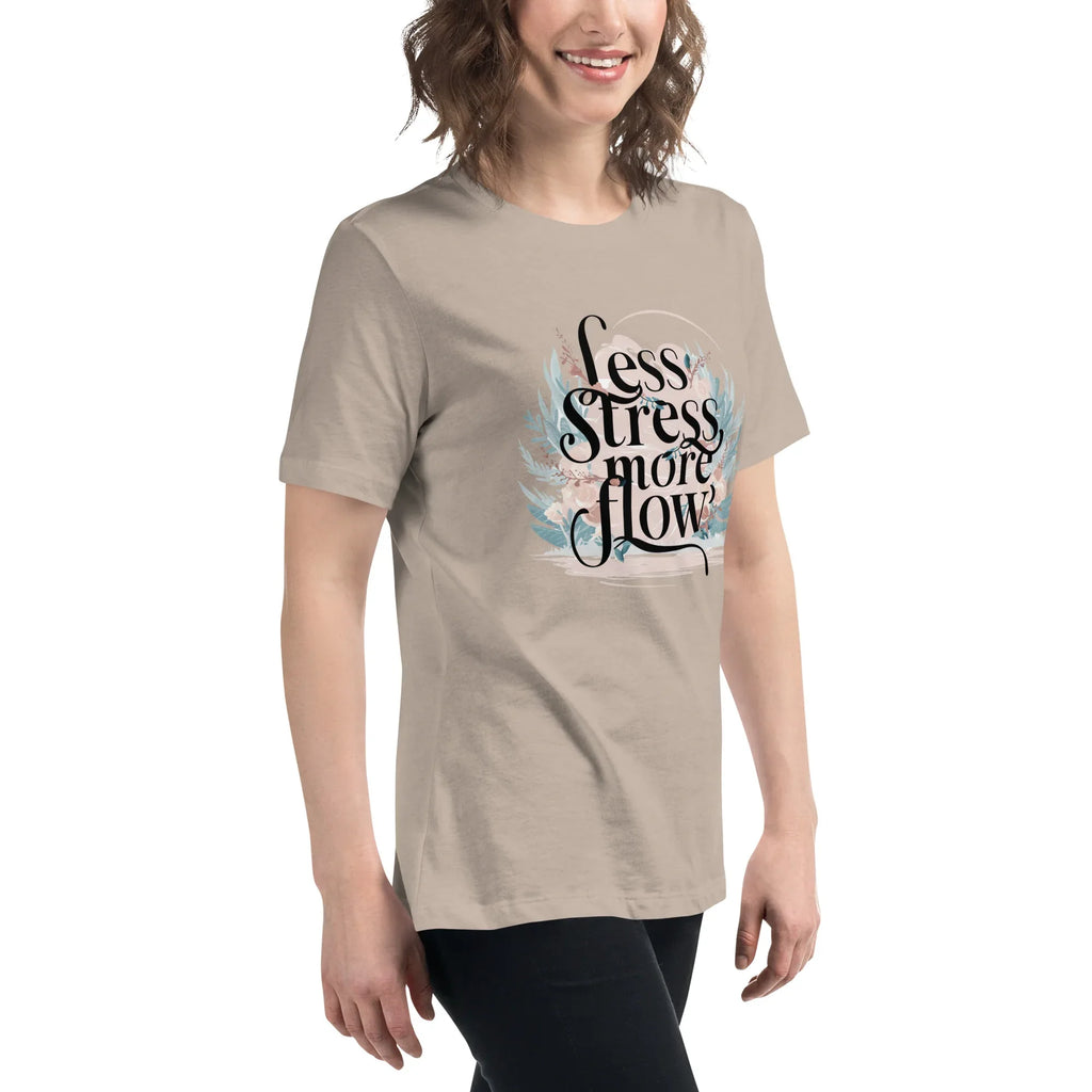 Women's Relaxed T-Shirt | Less Stress More Flow Women's t-shirt AwRans Clothing womens-relaxed-t-shirt-heather-stone-right-front-67a40a8b2c4c2