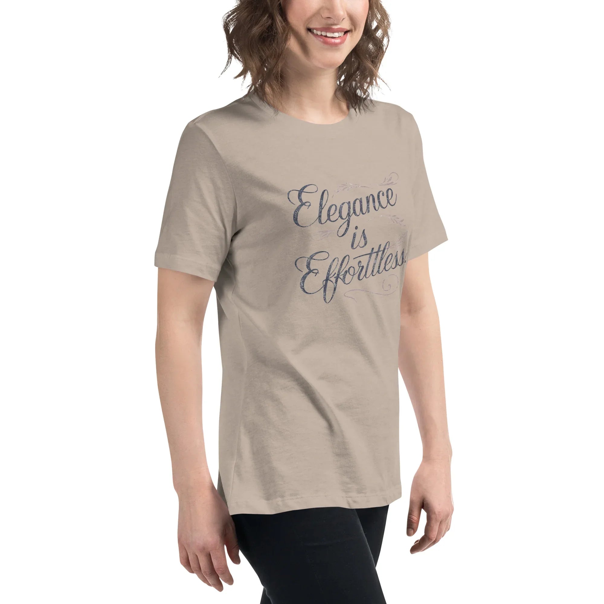 Women's Relaxed T-Shirt | Elegance Is Effortless Women's t-shirt AwRans Clothing womens-relaxed-t-shirt-heather-stone-right-front-67a40dcd4e1a4