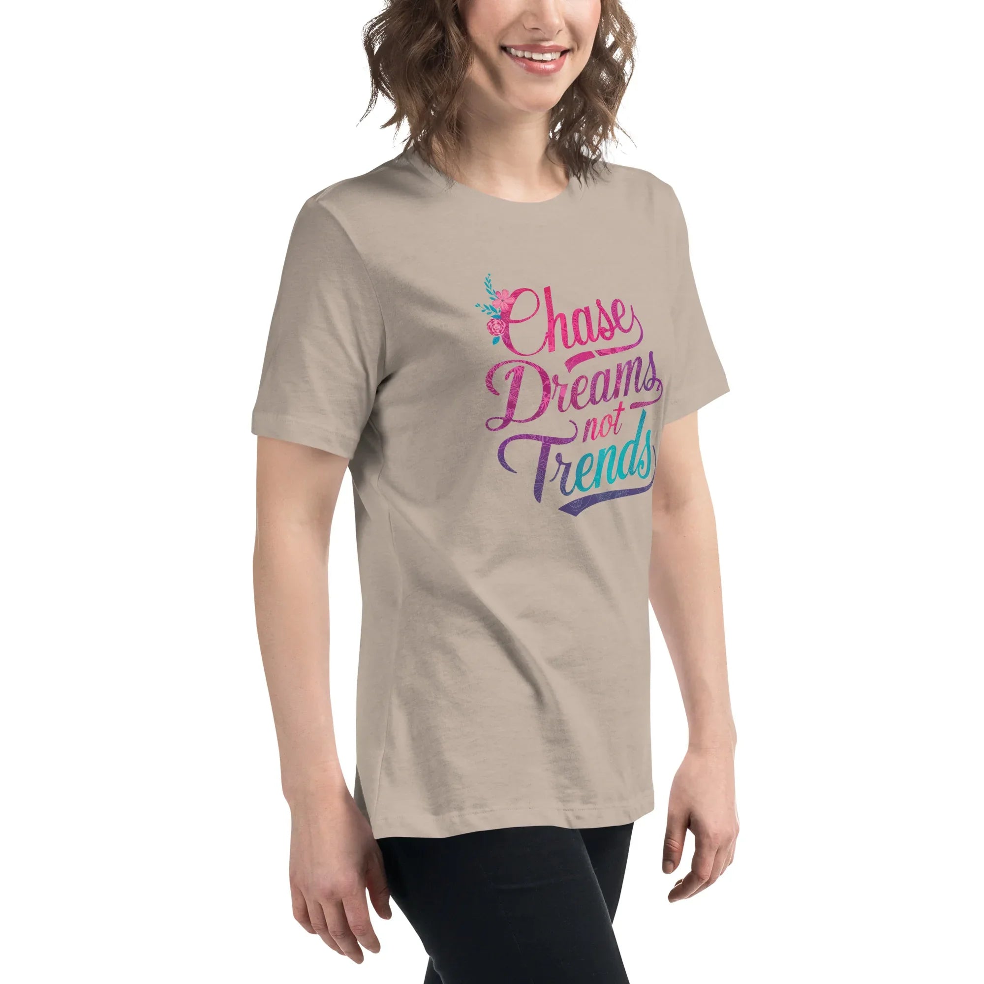 Women's Relaxed T-Shirt | Chase Dreams Not Trends Women's t-shirt AwRans Clothing womens-relaxed-t-shirt-heather-stone-right-front-67a40e004844d