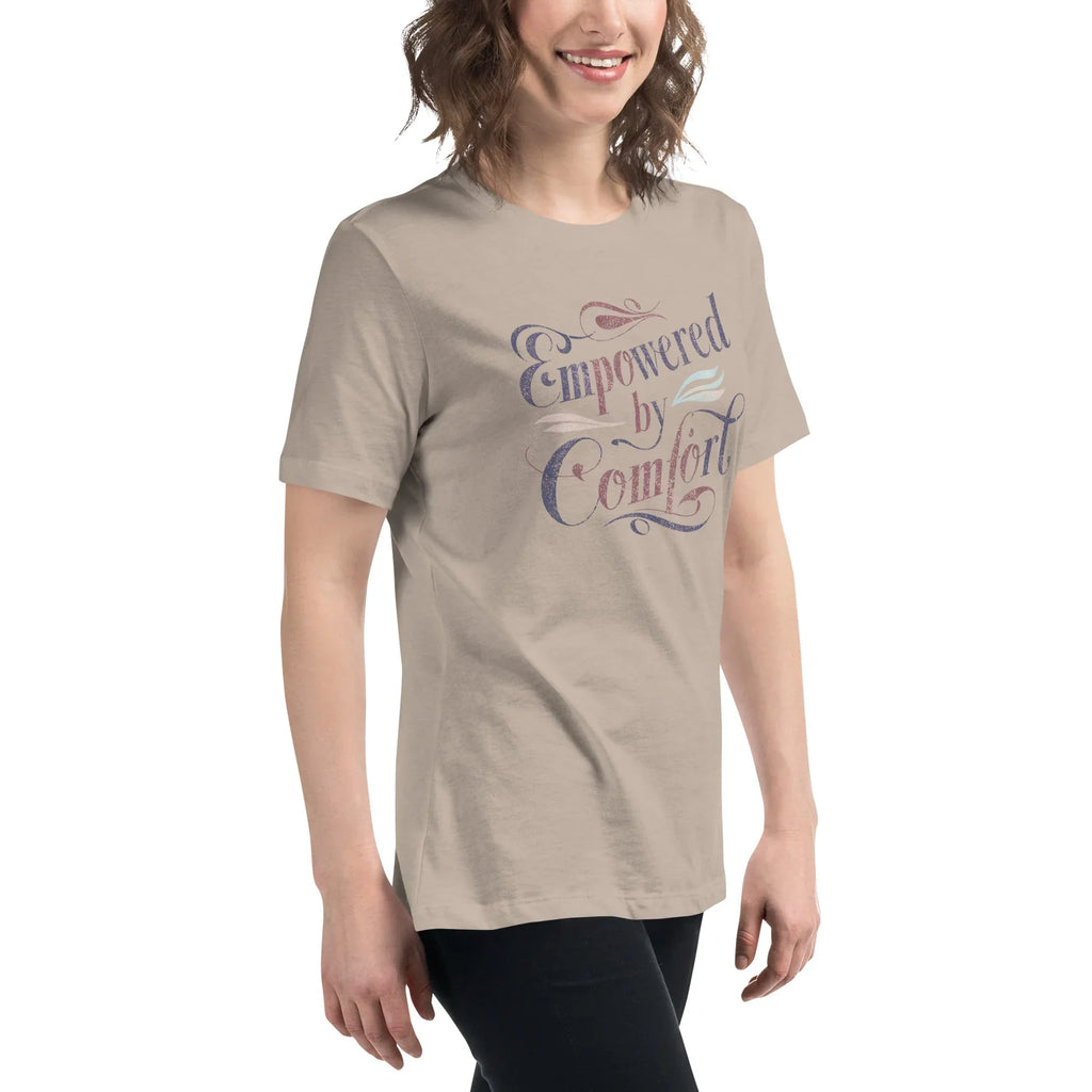 Women's Relaxed T-Shirt | Empowered By Comfort Women's t-shirt AwRans Clothing womens-relaxed-t-shirt-heather-stone-right-front-67a40e9db1acd