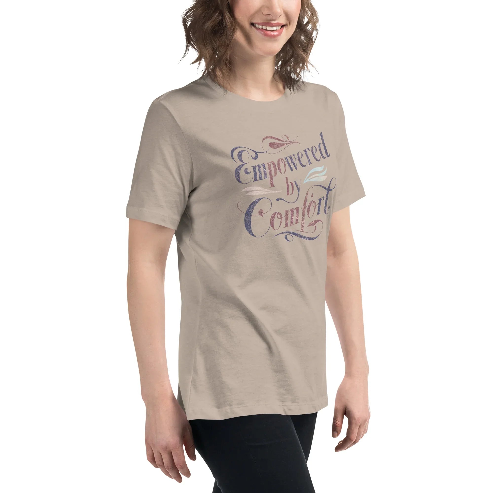 Women's Relaxed T-Shirt | Empowered By Comfort Women's t-shirt AwRans Clothing womens-relaxed-t-shirt-heather-stone-right-front-67a40e9db1acd