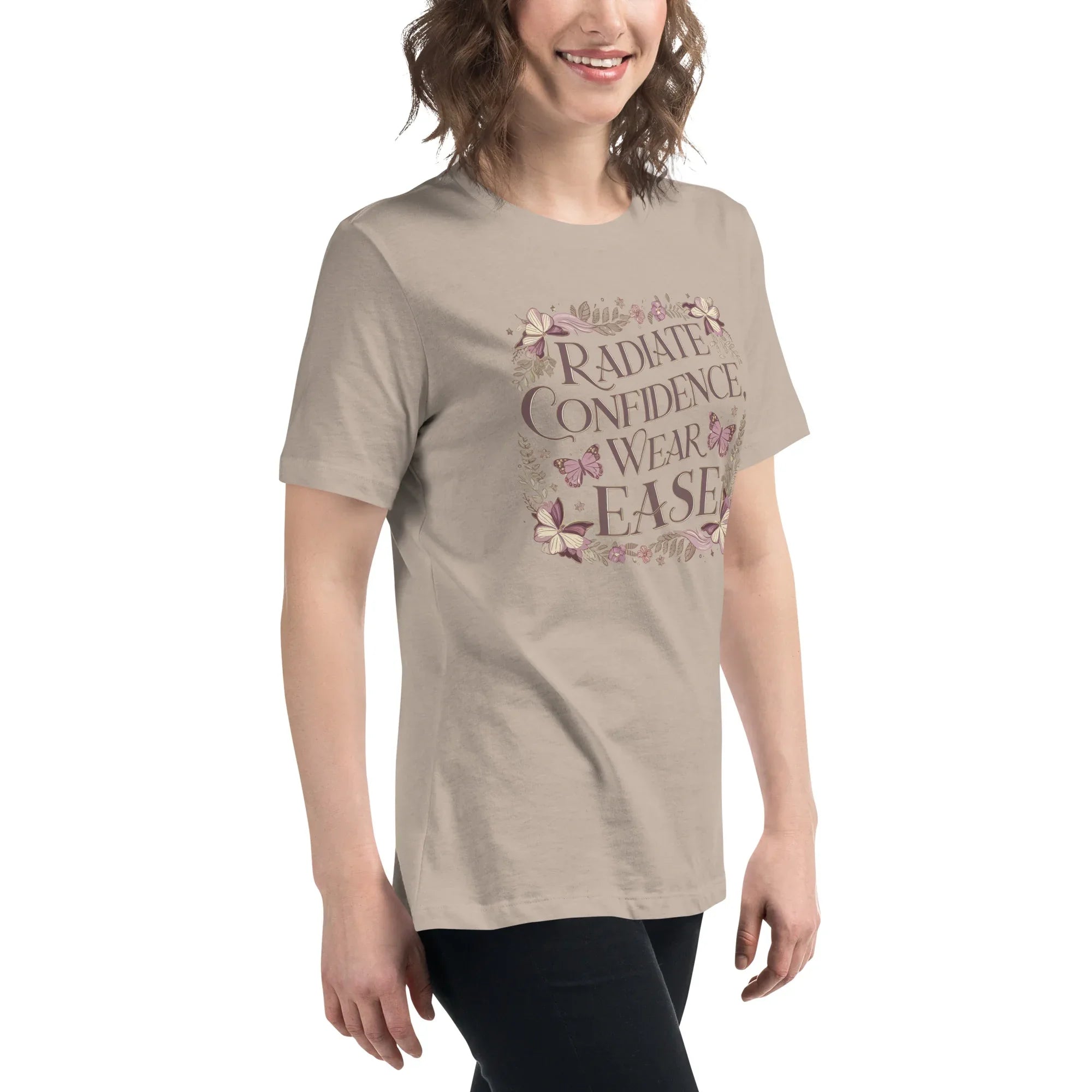 Women's Relaxed T-Shirt | Radiate Confidence Ease Women's t-shirt AwRans Clothing womens-relaxed-t-shirt-heather-stone-right-front-67a40ed88dcdb