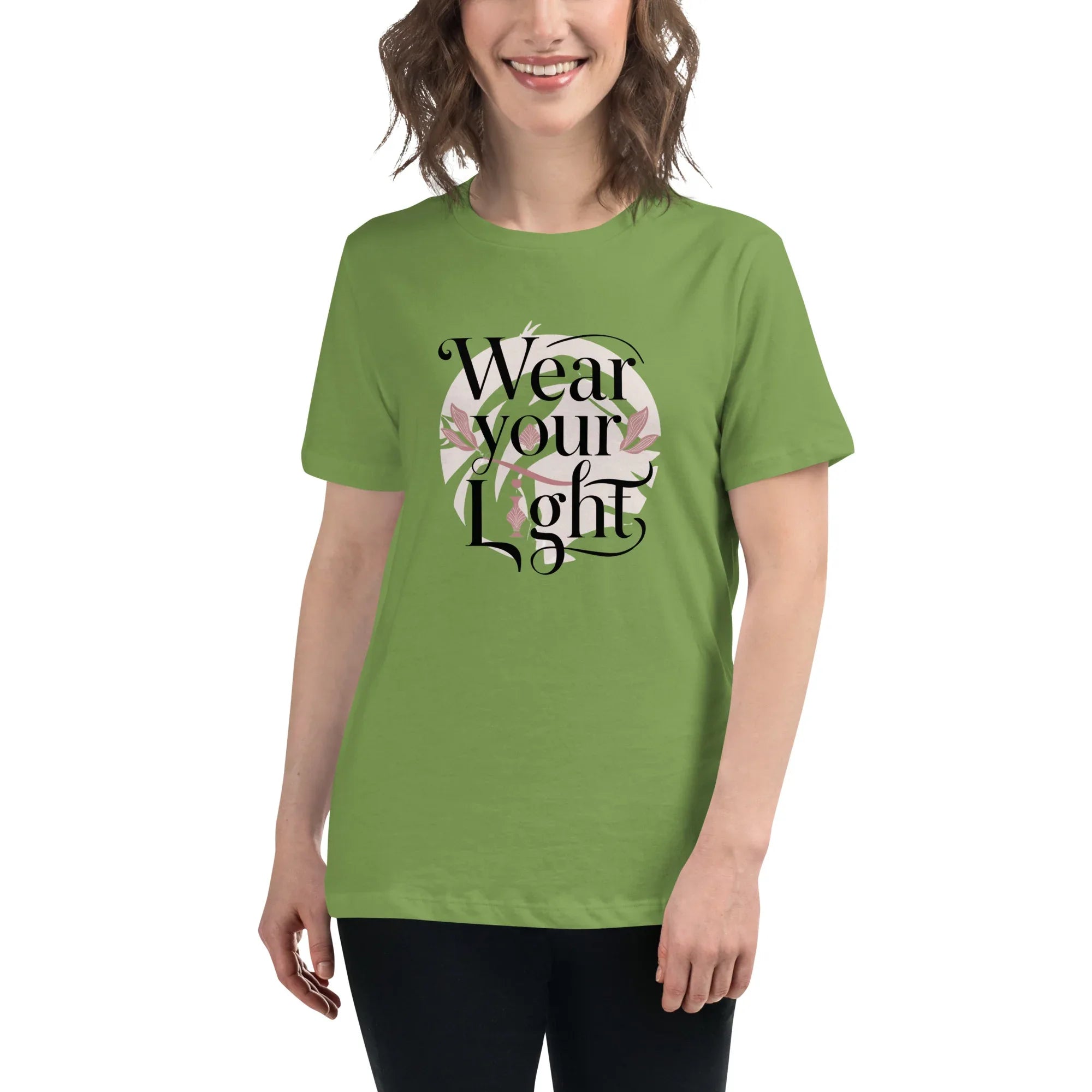Women's Relaxed T-Shirt | Wear Your Light Leaf Women's t-shirt AwRans Clothing womens-relaxed-t-shirt-leaf-front-67a40a271e960