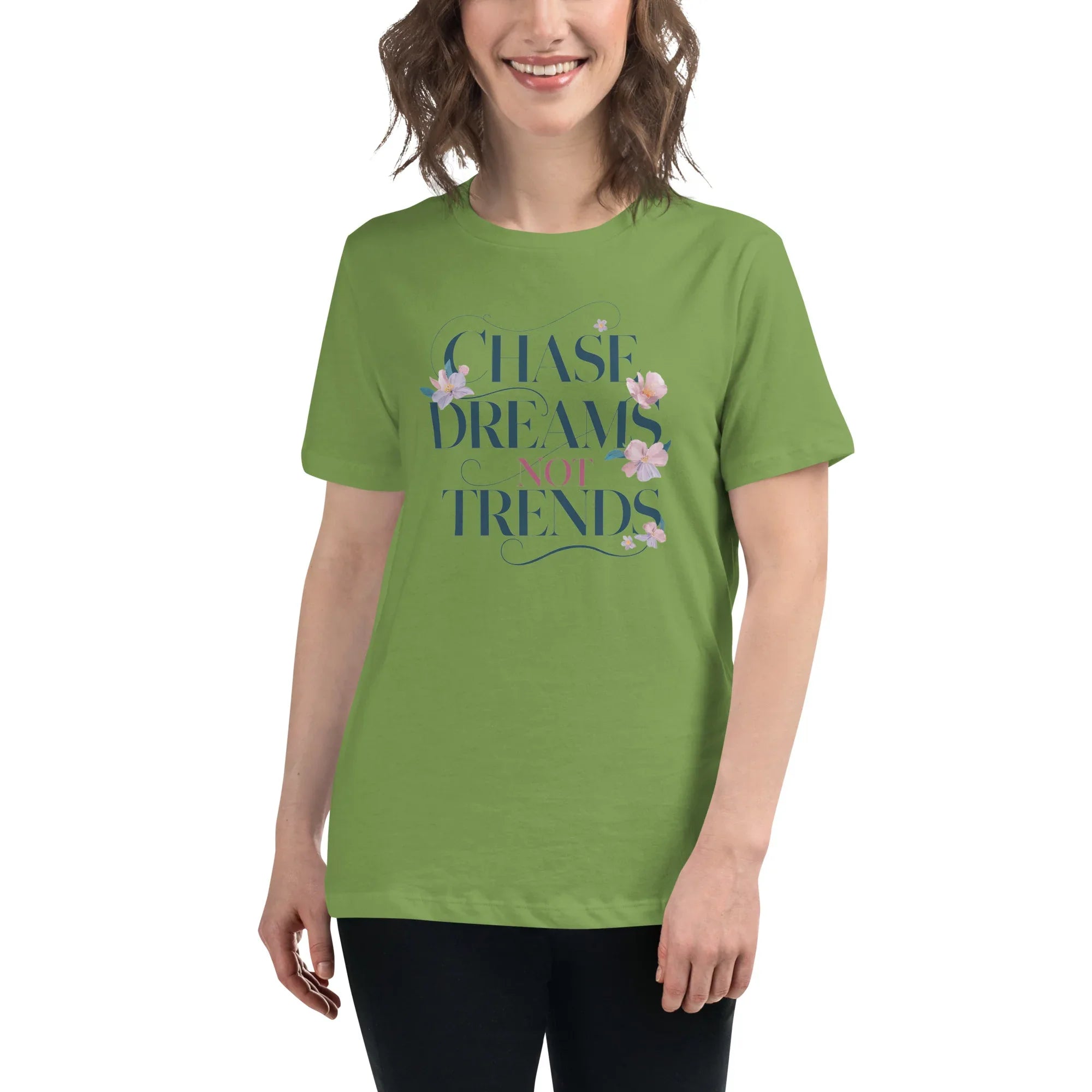 Women's Relaxed T-Shirt | Chase Dreams Not Trends Leaf Women's t-shirt AwRans Clothing womens-relaxed-t-shirt-leaf-front-67a40bf5cb7cf