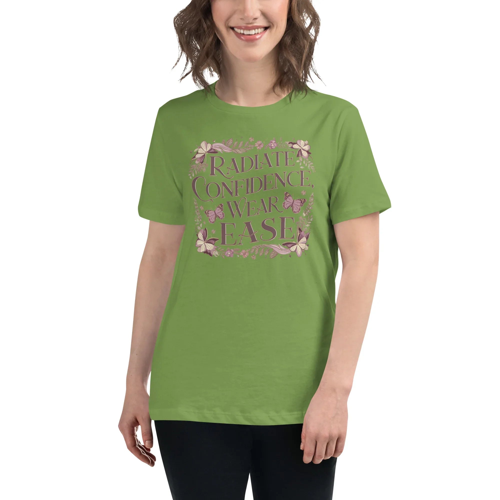 Women's Relaxed T-Shirt | Radiate Confidence Ease Leaf Women's t-shirt AwRans Clothing womens-relaxed-t-shirt-leaf-front-67a40ed862dda