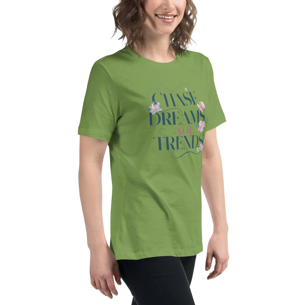 Women's Relaxed T-Shirt | Chase Dreams Not Trends Women's t-shirt AwRans Clothing womens-relaxed-t-shirt-leaf-right-front-67a40bf5ce13c