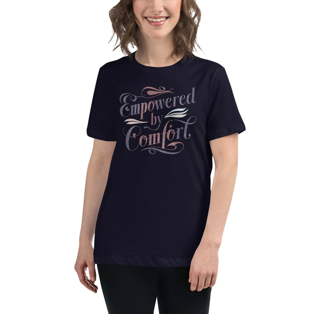 Women's Relaxed T-Shirt | Empowered By Comfort Navy Women's t-shirt AwRans Clothing womens-relaxed-t-shirt-navy-front-67a40e9d6d308