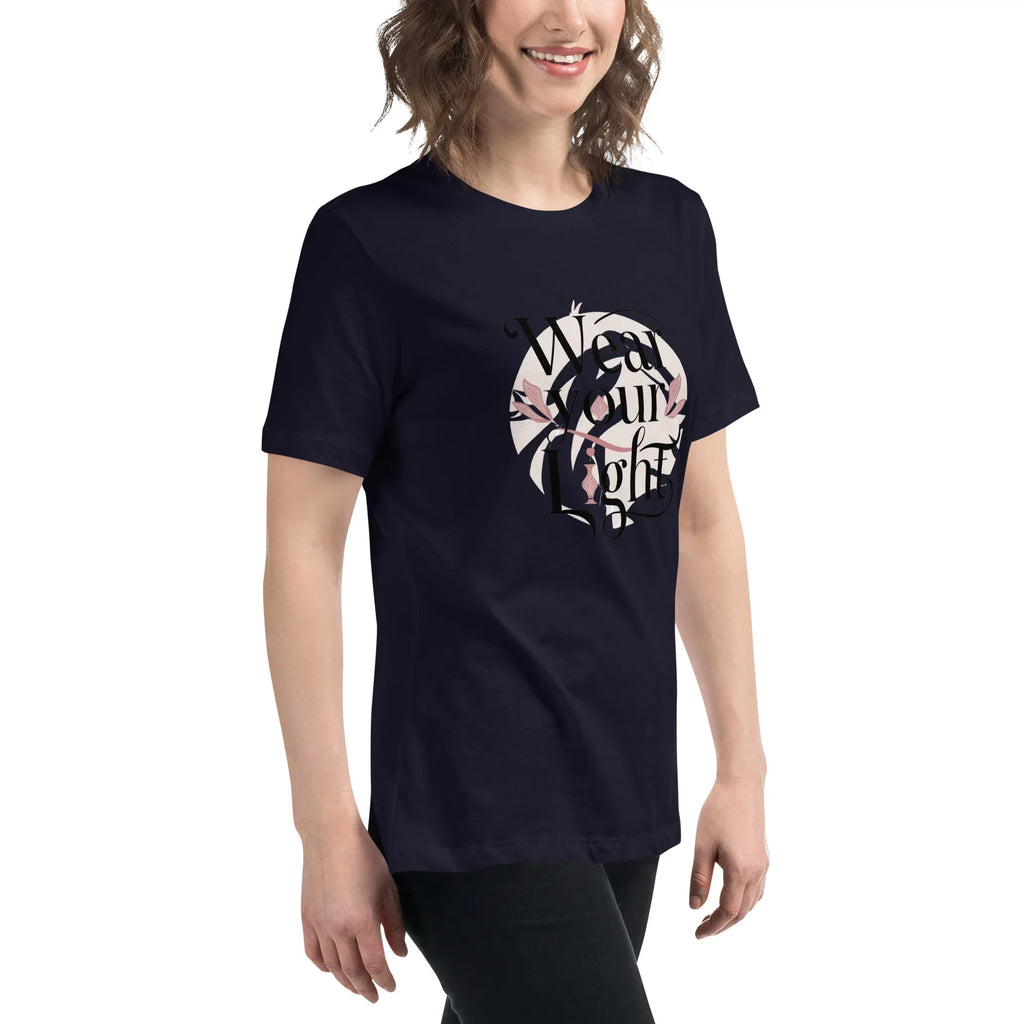 Women's Relaxed T-Shirt | Wear Your Light Women's t-shirt AwRans Clothing womens-relaxed-t-shirt-navy-right-front-67a40a27044ef