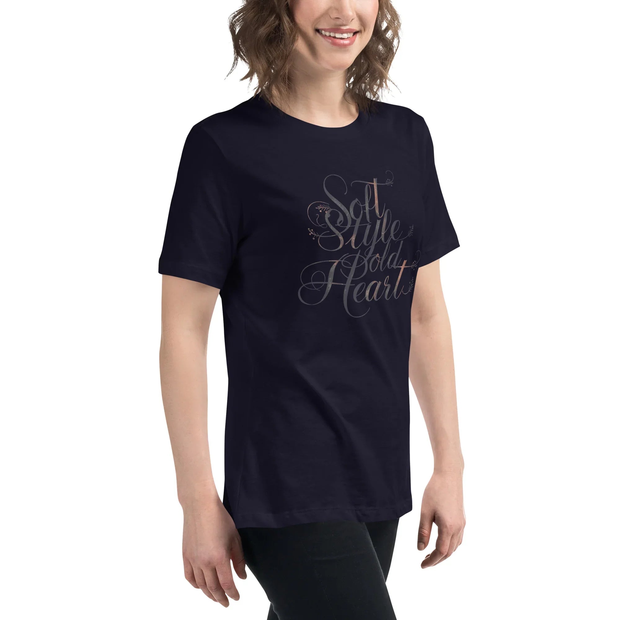Women's Relaxed T-Shirt | Soft Style Heart Women's t-shirt AwRans Clothing womens-relaxed-t-shirt-navy-right-front-67a40d03530e0
