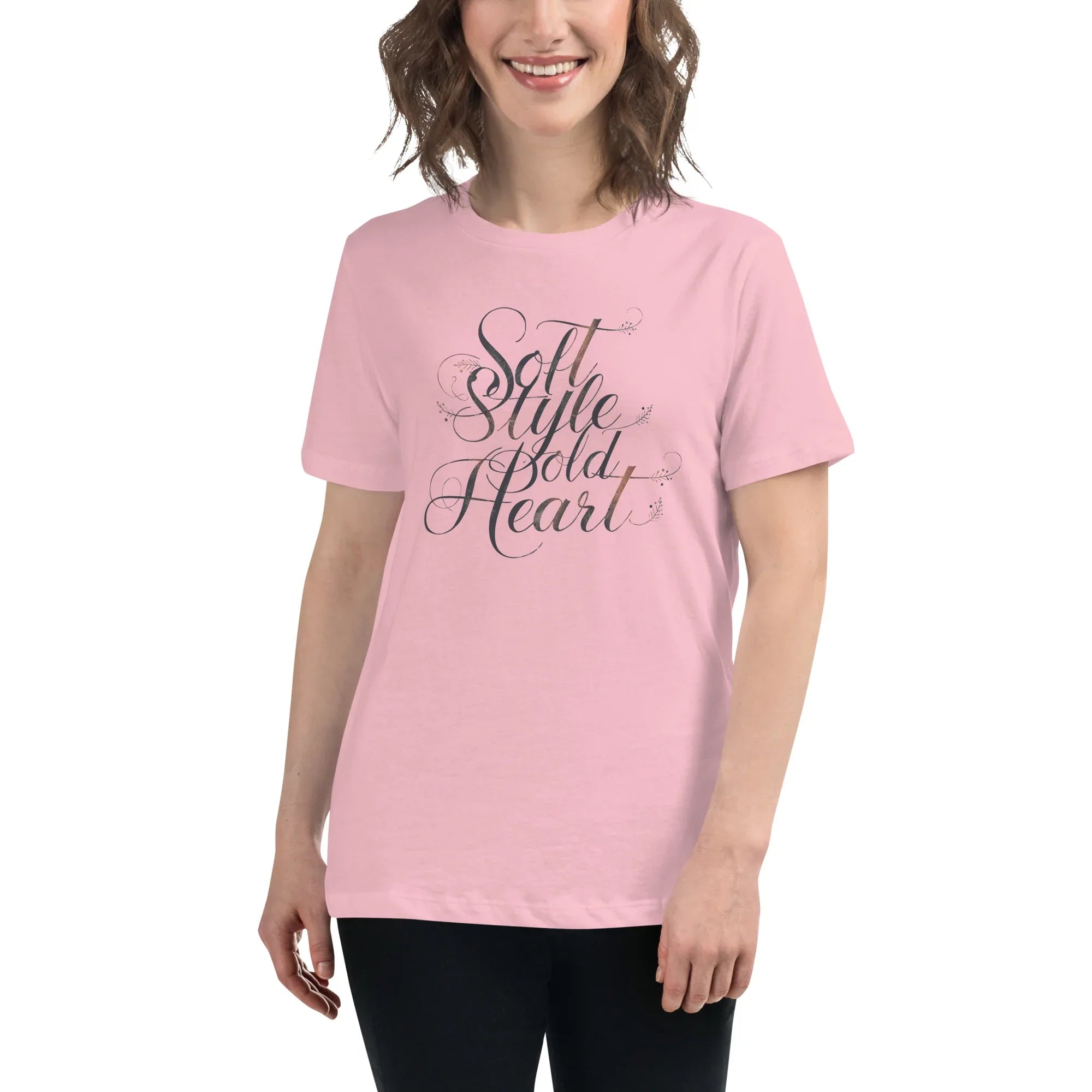Women's Relaxed T-Shirt | Soft Style Heart Pink Women's t-shirt AwRans Clothing womens-relaxed-t-shirt-pink-front-67a40d03a9529