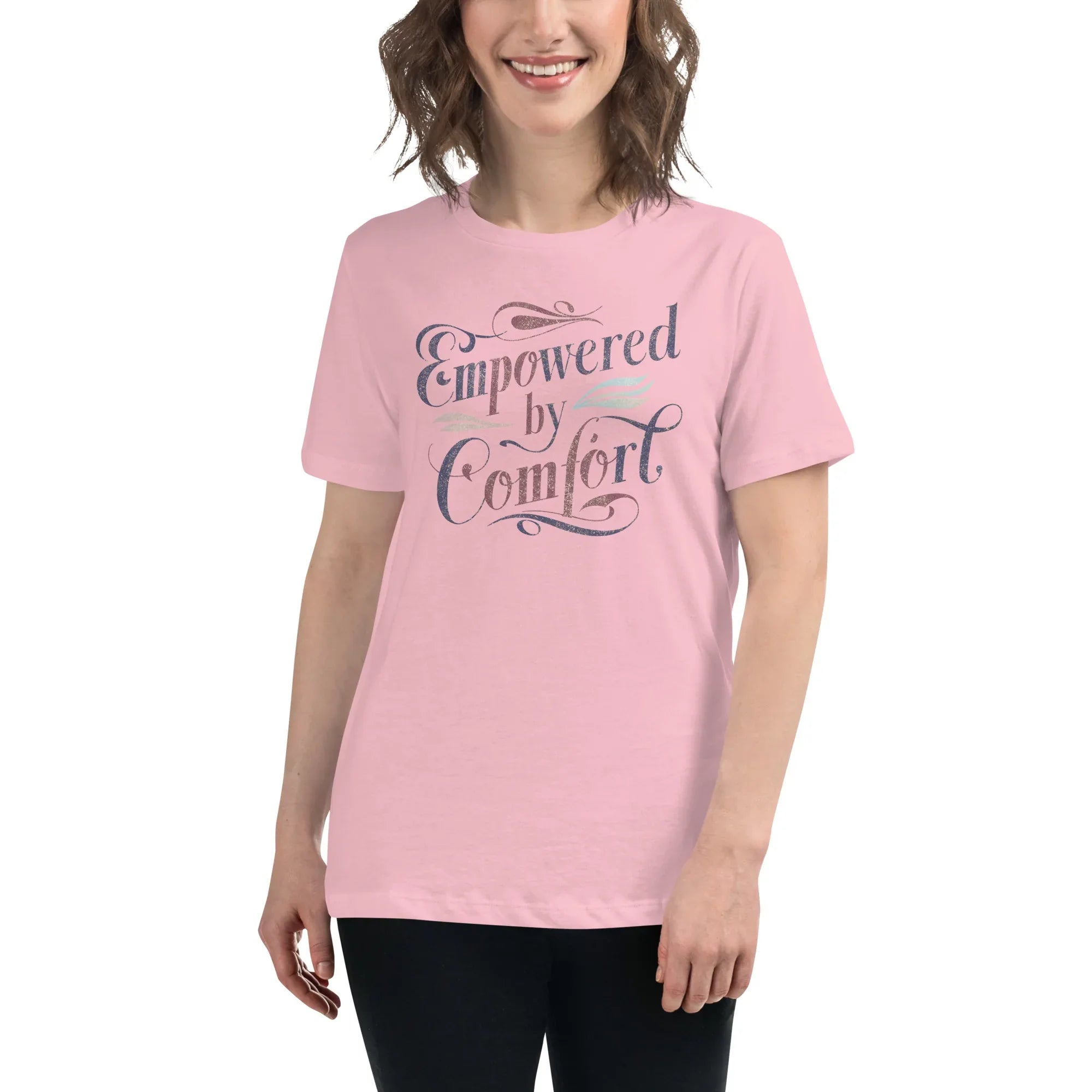 Women's Relaxed T-Shirt | Empowered By Comfort Pink Women's t-shirt AwRans Clothing womens-relaxed-t-shirt-pink-front-67a40e9dc45b3