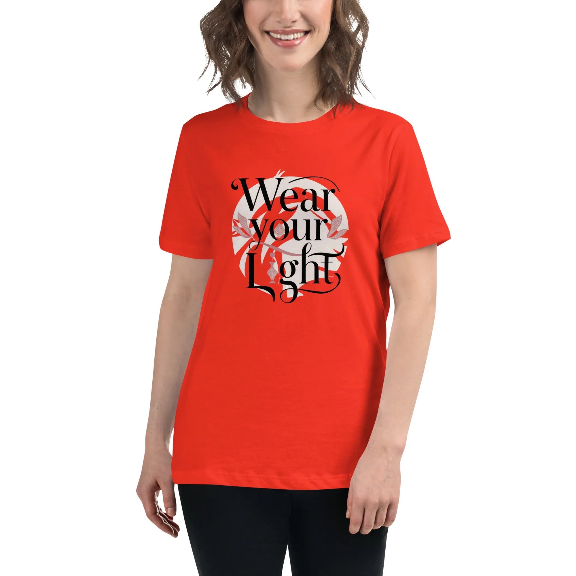 Women's Relaxed T-Shirt | Wear Your Light Poppy Women's t-shirt AwRans Clothing womens-relaxed-t-shirt-poppy-front-67a40a270e129