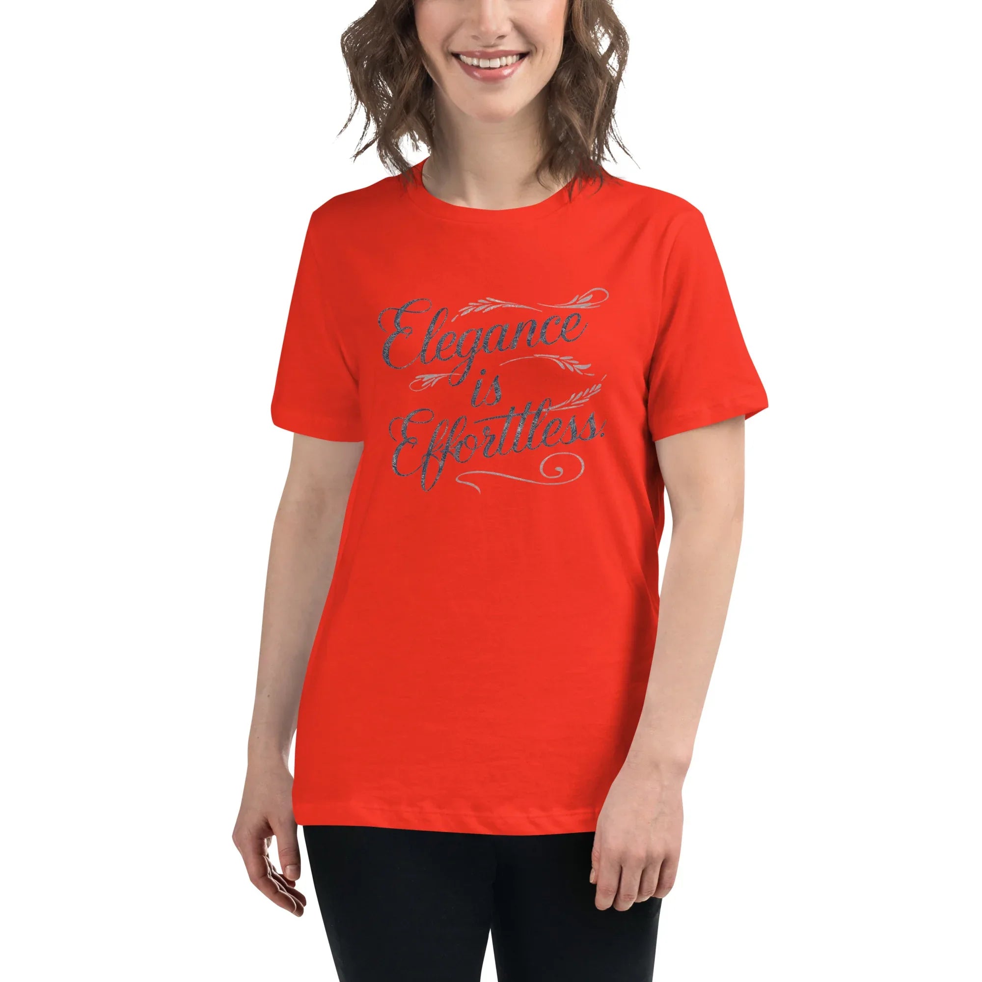 Women's Relaxed T-Shirt | Elegance Is Effortless Poppy Women's t-shirt AwRans Clothing womens-relaxed-t-shirt-poppy-front-67a40dcd087ec