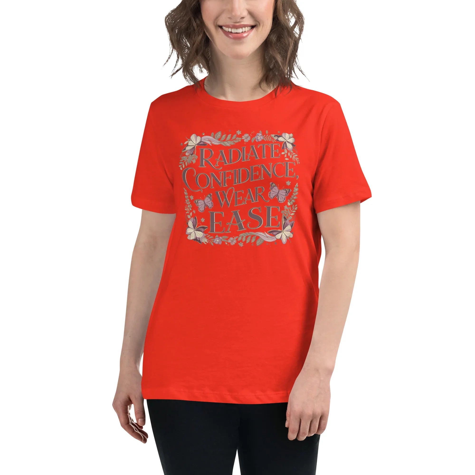 Women's Relaxed T-Shirt | Radiate Confidence Ease Poppy Women's t-shirt AwRans Clothing womens-relaxed-t-shirt-poppy-front-67a40ed850ebb