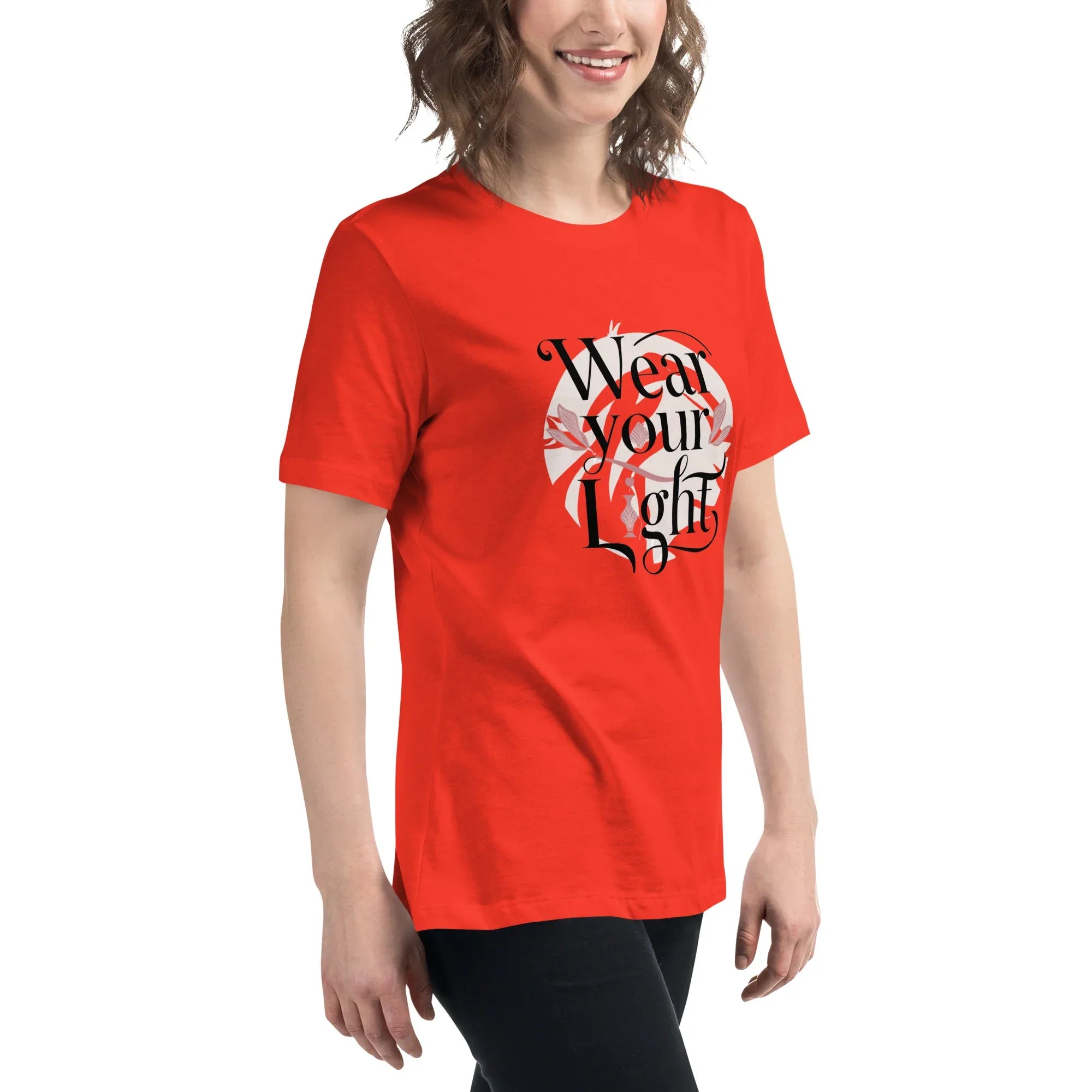 Women's Relaxed T-Shirt | Wear Your Light Women's t-shirt AwRans Clothing womens-relaxed-t-shirt-poppy-right-front-67a40a270f7c9