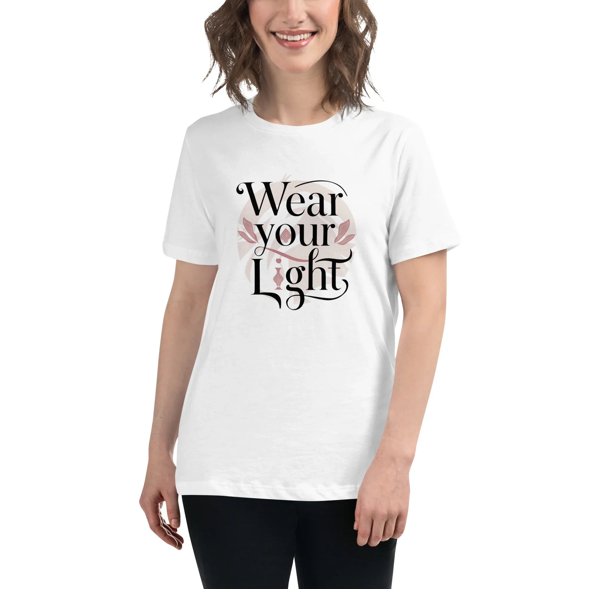 Women's Relaxed T-Shirt | Wear Your Light White Women's t-shirt AwRans Clothing womens-relaxed-t-shirt-white-front-67a40a278d95a