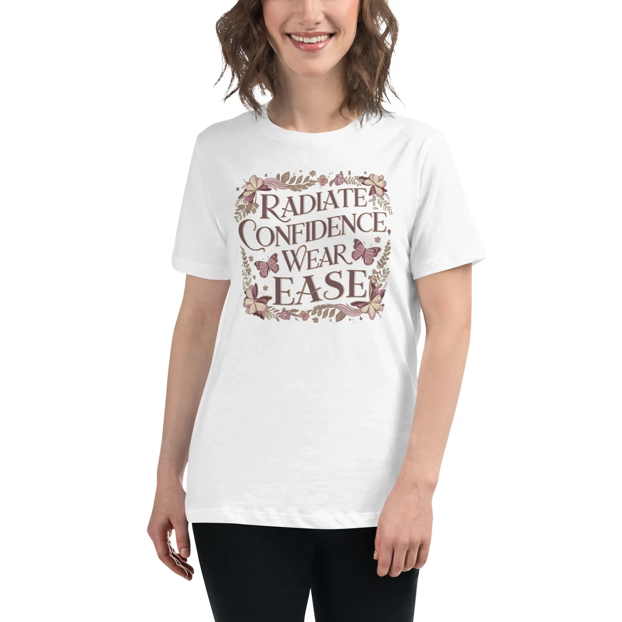 Women's Relaxed T-Shirt | Radiate Confidence Ease White Women's t-shirt AwRans Clothing womens-relaxed-t-shirt-white-front-67a40ed8d7639