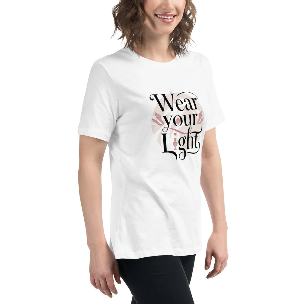 Women's Relaxed T-Shirt | Wear Your Light Women's t-shirt AwRans Clothing womens-relaxed-t-shirt-white-right-front-67a40a279297f