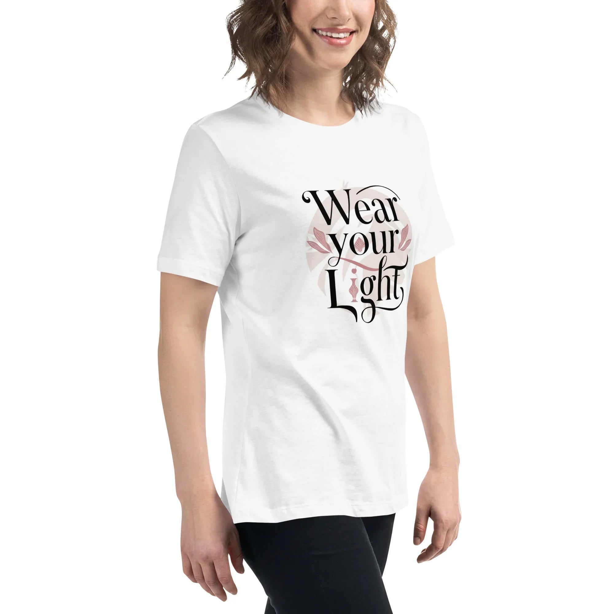 Women's Relaxed T-Shirt | Wear Your Light Women's t-shirt AwRans Clothing womens-relaxed-t-shirt-white-right-front-67a40a279297f