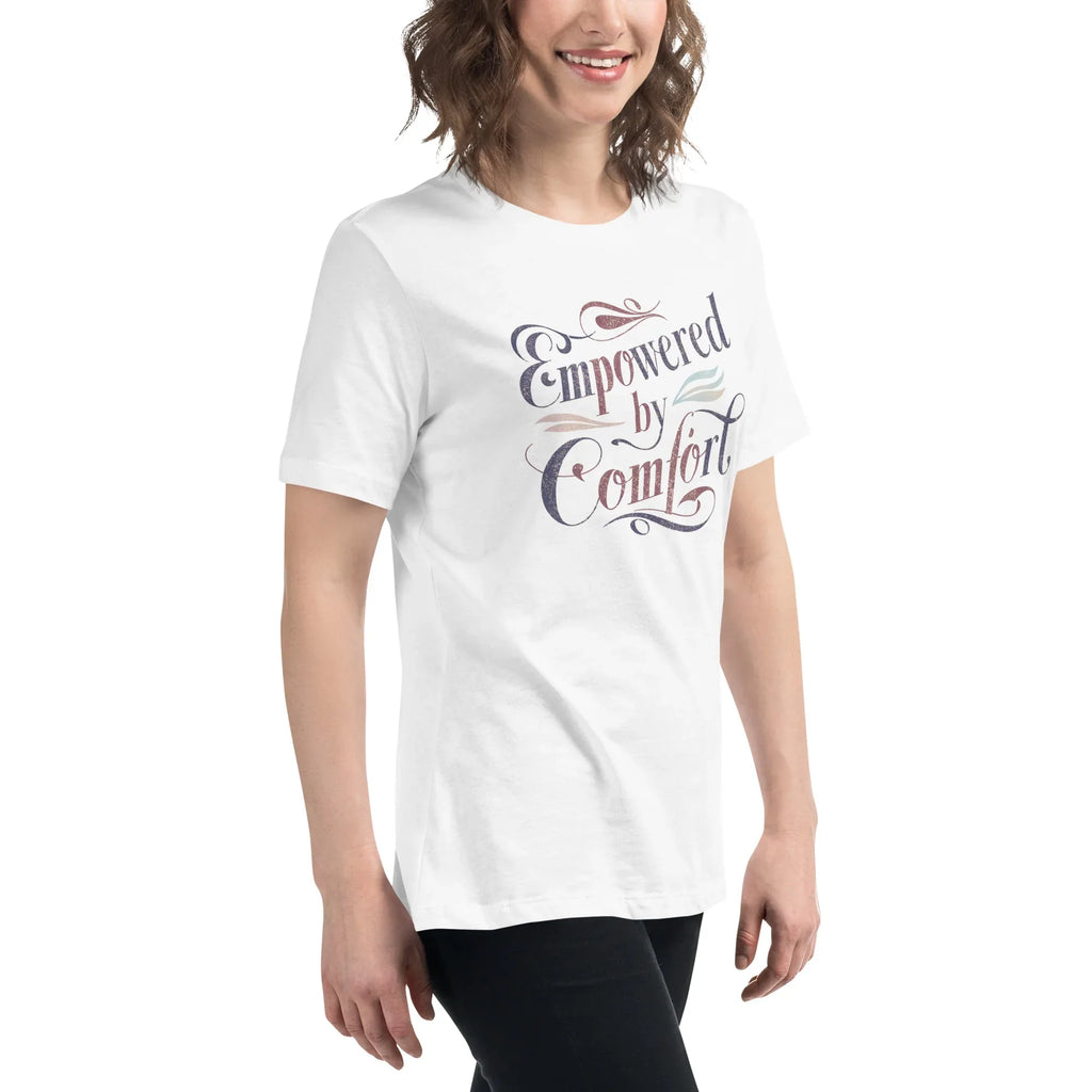 Women's Relaxed T-Shirt | Empowered By Comfort Women's t-shirt AwRans Clothing womens-relaxed-t-shirt-white-right-front-67a40e9df075b