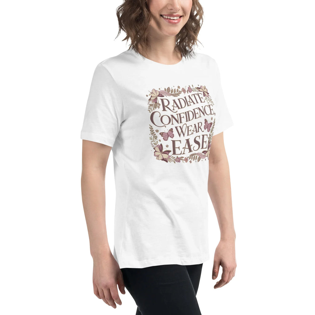 Women's Relaxed T-Shirt | Radiate Confidence Ease Women's t-shirt AwRans Clothing womens-relaxed-t-shirt-white-right-front-67a40ed8df33d
