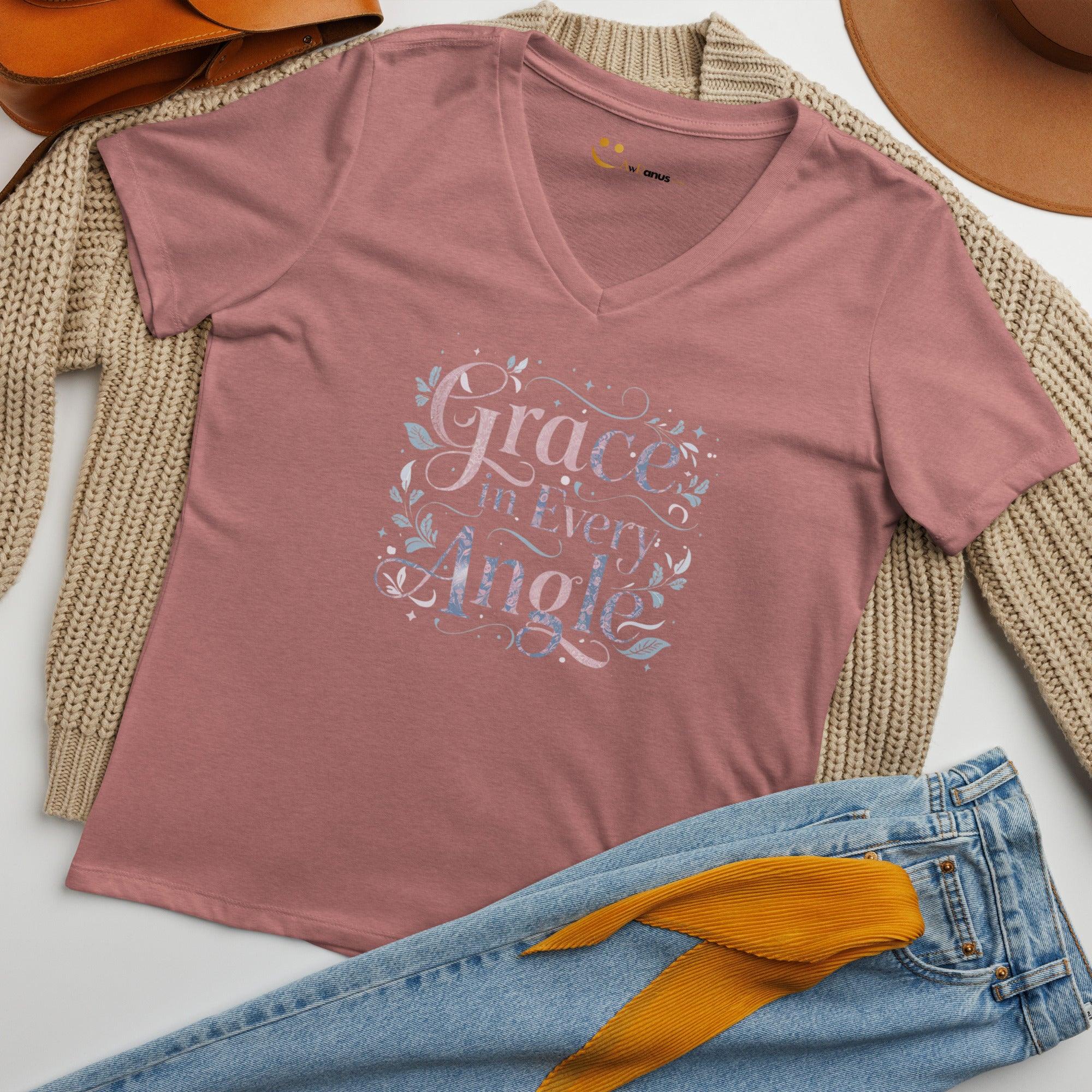 Women’s Relaxed V-Neck T-Shirt | Grace In Every Angle - AwRans Clothing