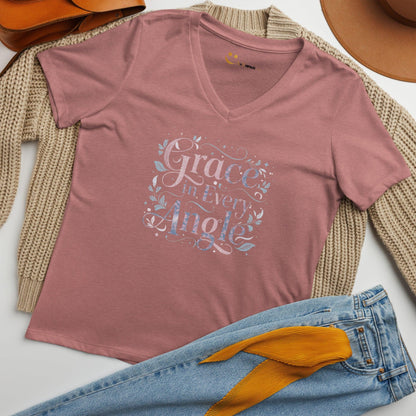 Women’s Relaxed V-Neck T-Shirt | Grace In Every Angle - AwRans Clothing