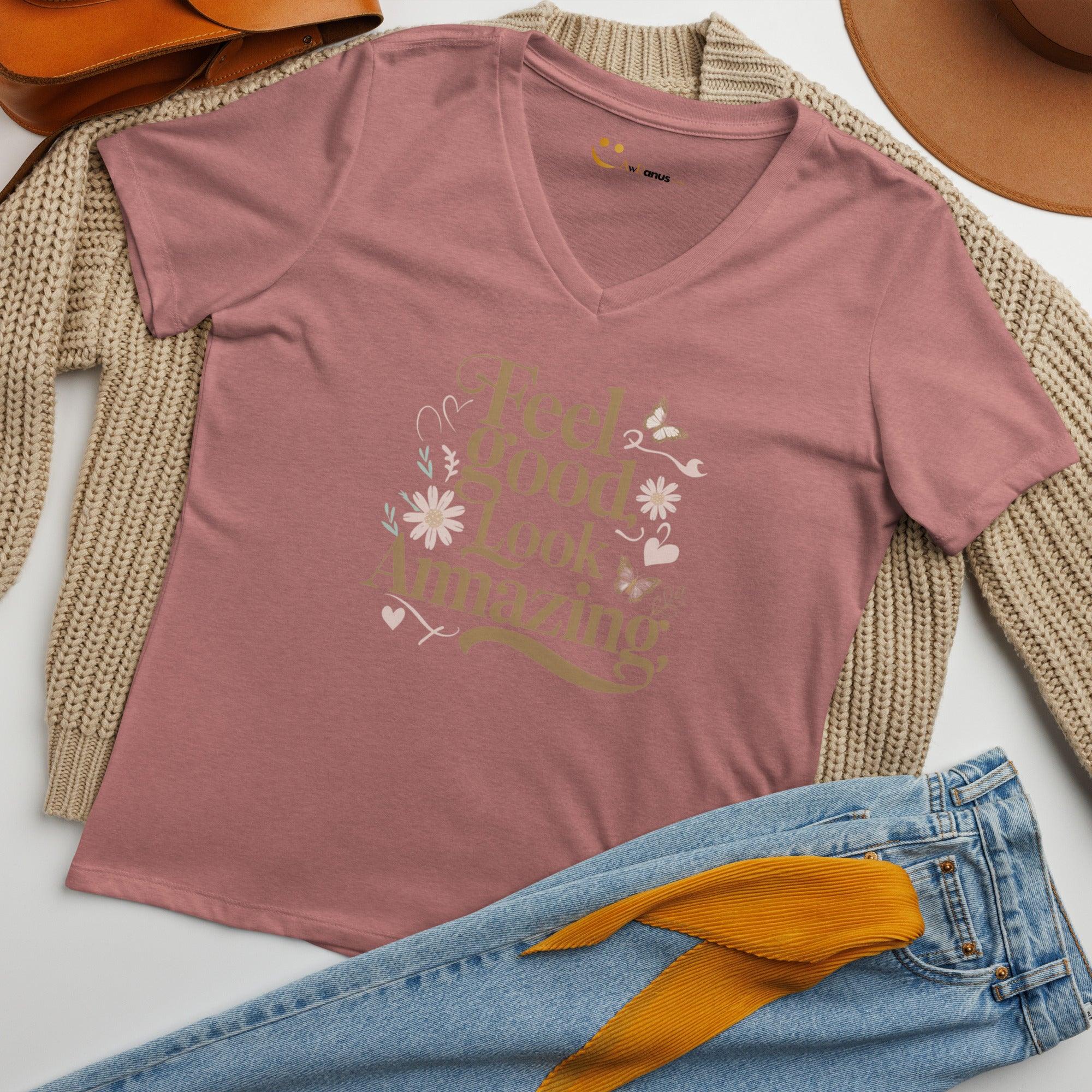 Women’s Relaxed V-Neck T-Shirt | Feel Good Look Amazing - AwRans Clothing