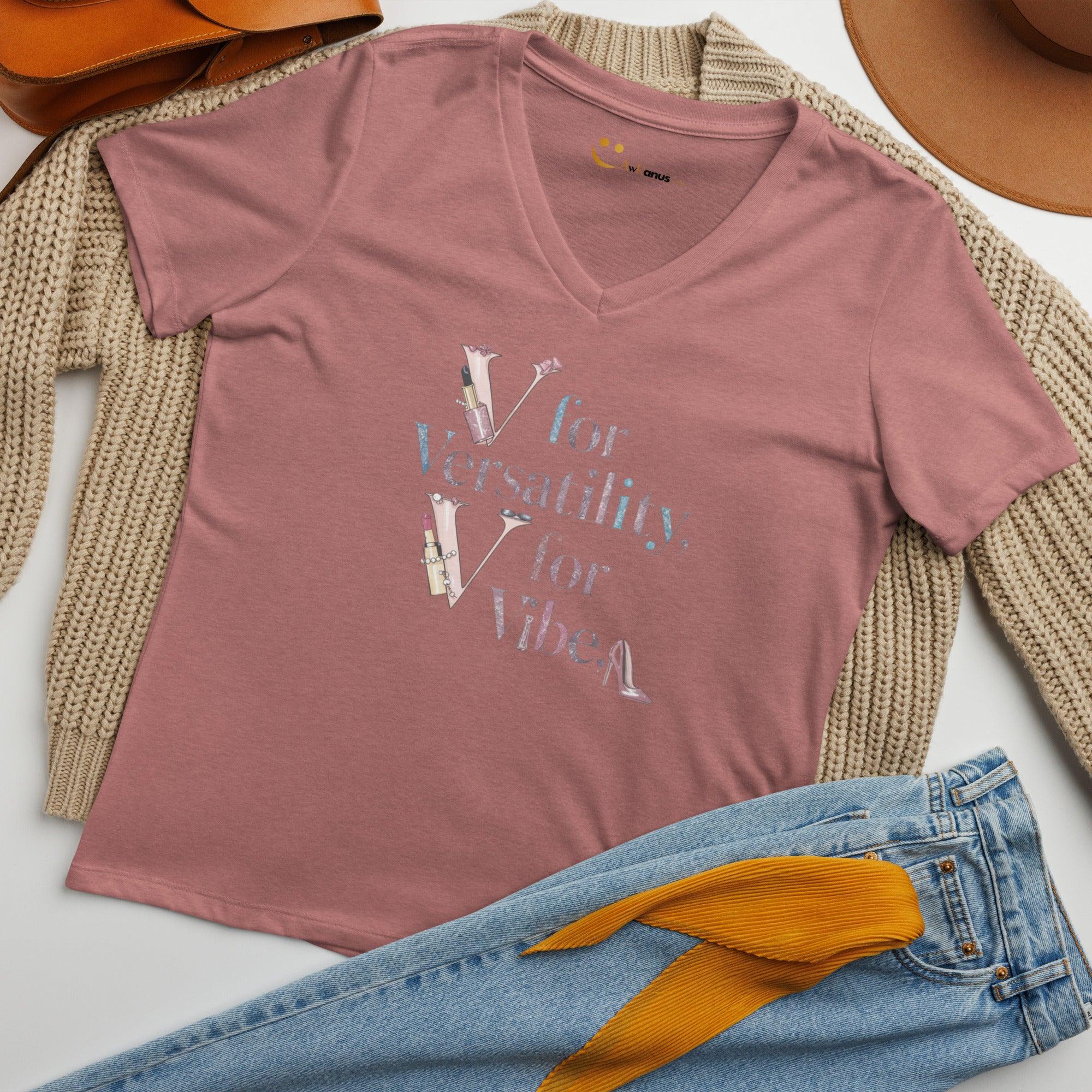 Women’s Relaxed V-Neck T-Shirt | V For Versatility,For Vibe - AwRans Clothing