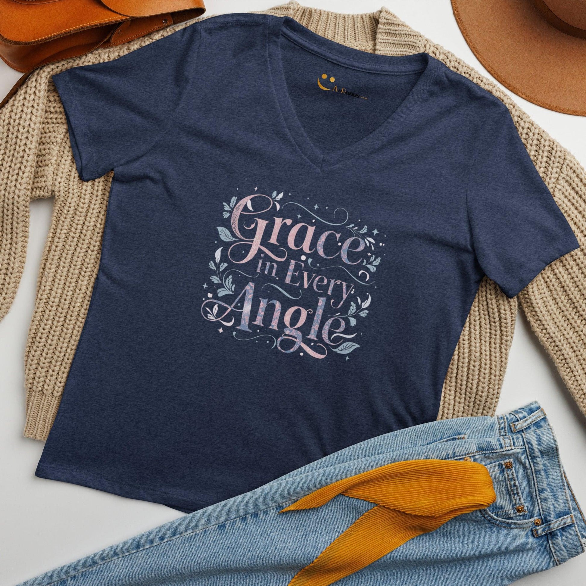 Women’s Relaxed V-Neck T-Shirt | Grace In Every Angle - AwRans Clothing