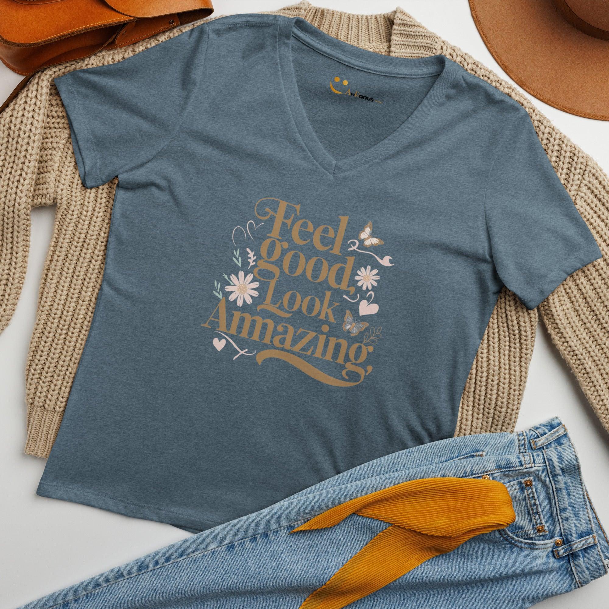 Women’s Relaxed V-Neck T-Shirt | Feel Good Look Amazing - AwRans Clothing