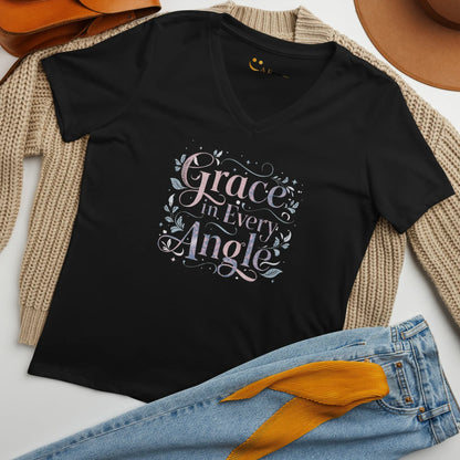 Women’s Relaxed V-Neck T-Shirt | Grace In Every Angle - AwRans Clothing