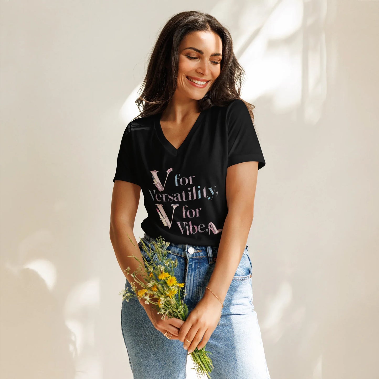 Women’s Relaxed V-Neck T-Shirt | V For Versatility,For Vibe - AwRans Clothing