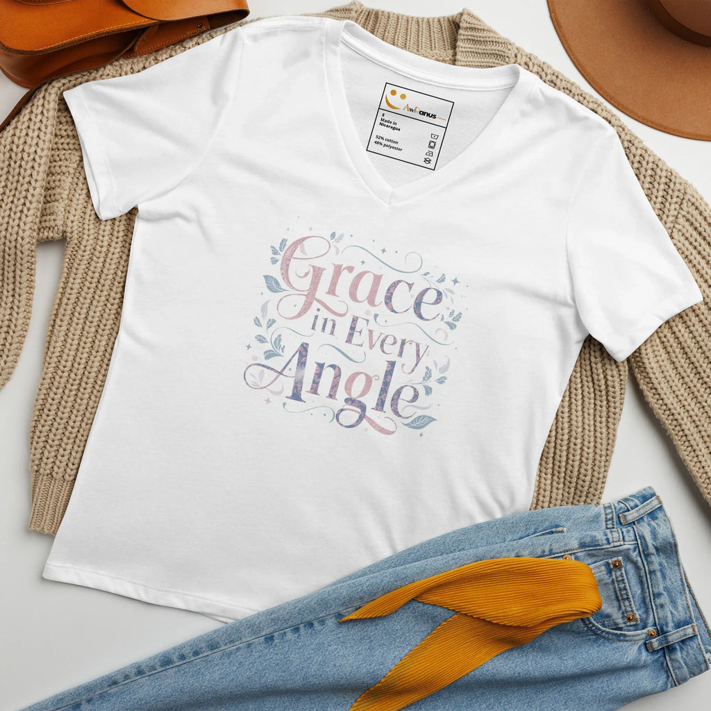 Women’s Relaxed V-Neck T-Shirt | Grace In Every Angle - AwRans Clothing