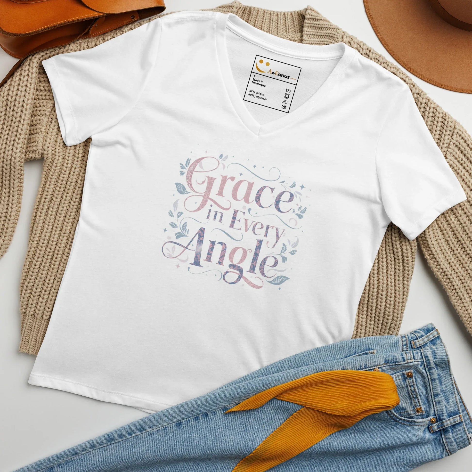 Women’s Relaxed V-Neck T-Shirt | Grace In Every Angle - AwRans Clothing