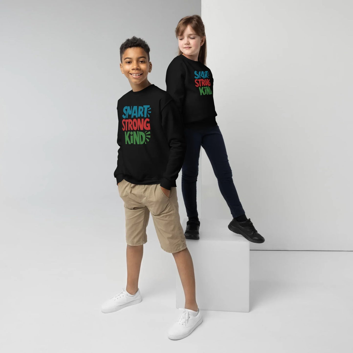 Smart, Strong And Kind | Youth Crewneck Sweatshirt - AwRans Clothing