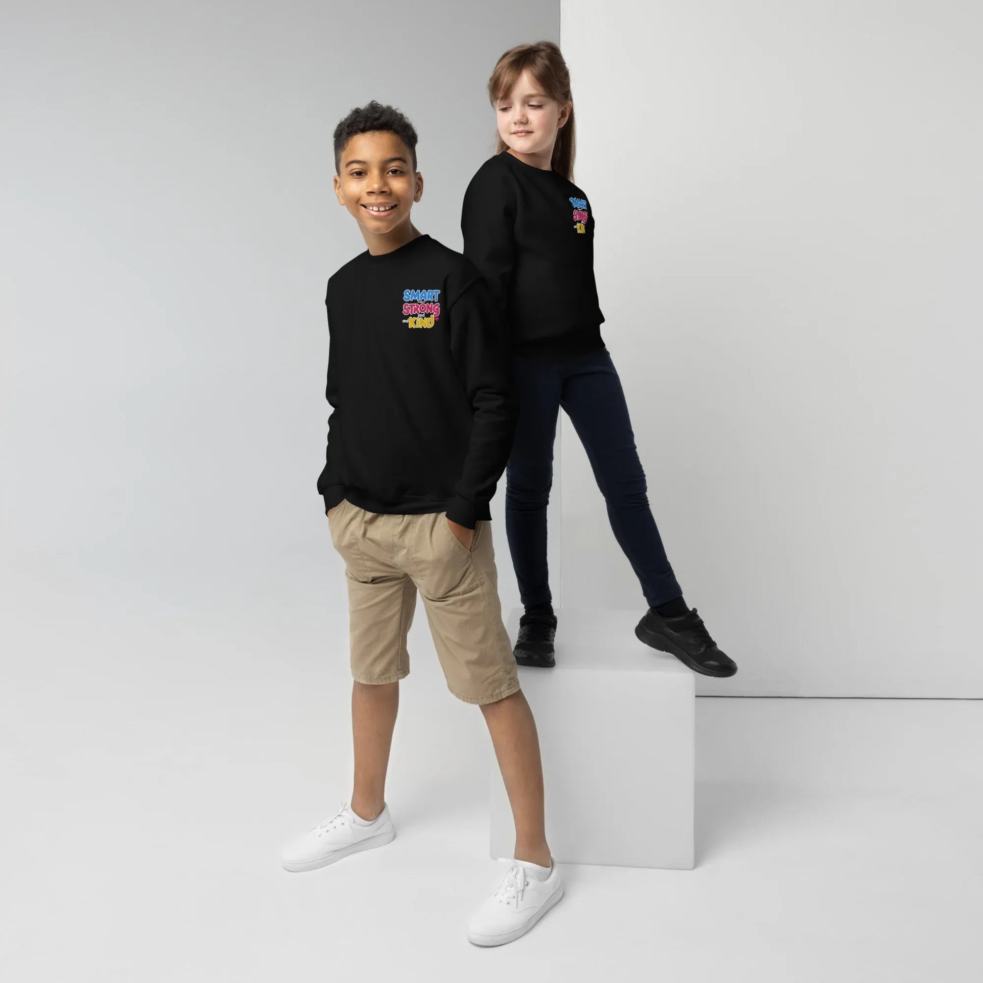Smart Strong And Kind | Youth Crewneck Embroidered Sweatshirt - AwRans Clothing
