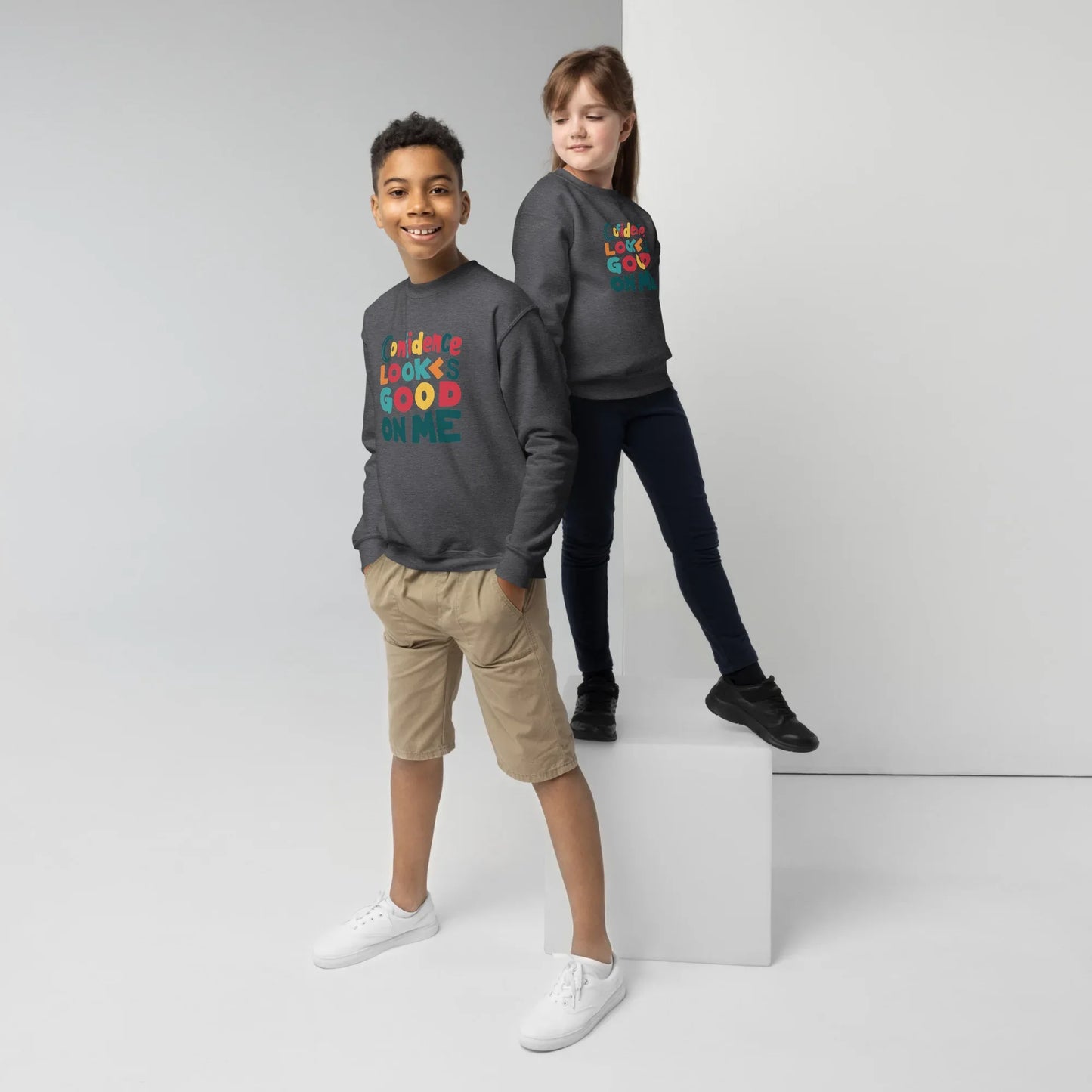 Confidence Looks Good On Me | Youth Crewneck Sweatshirt - AwRans Clothing