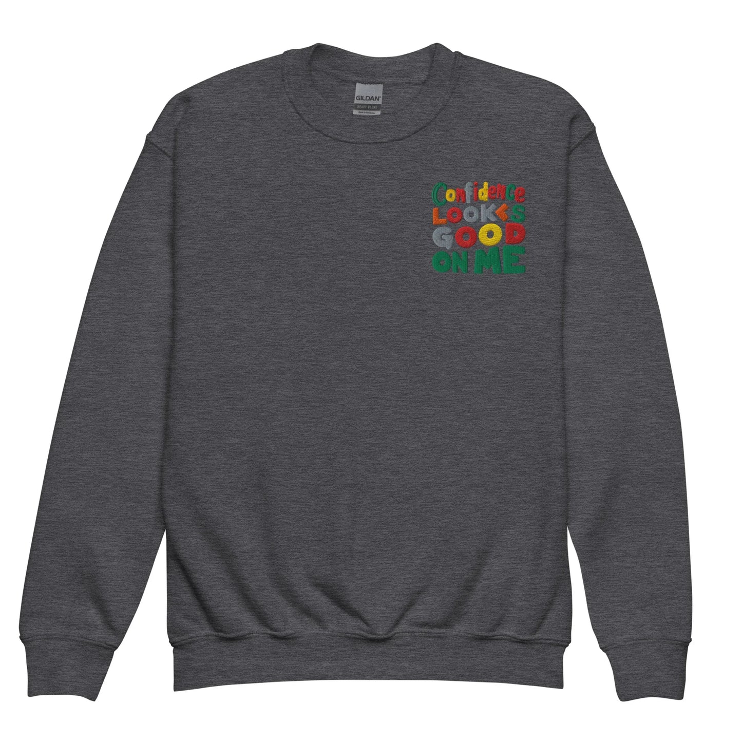 Confidence Looks Good On Me | Youth Crewneck Embroidered Sweatshirt - AwRans Clothing