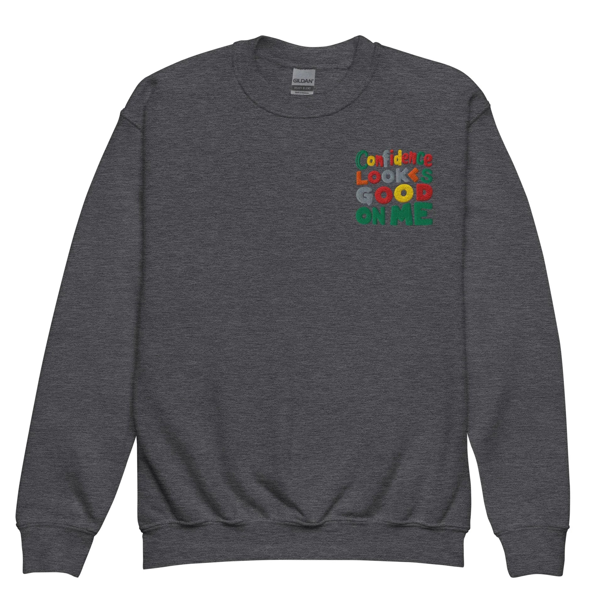 Confidence Looks Good On Me | Youth Crewneck Embroidered Sweatshirt - AwRans Clothing
