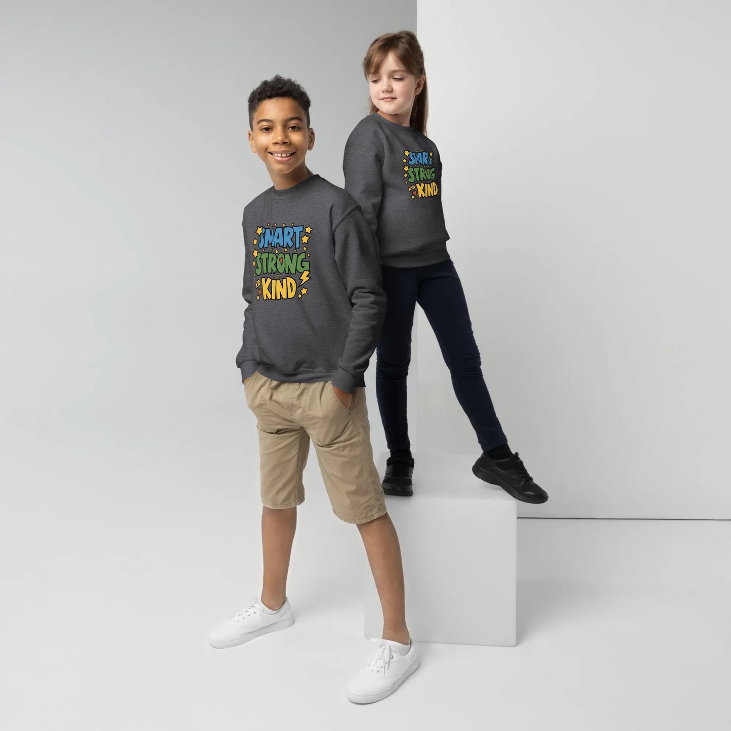 Smart, Strong And Kind | Youth Crewneck Sweatshirt - AwRans Clothing