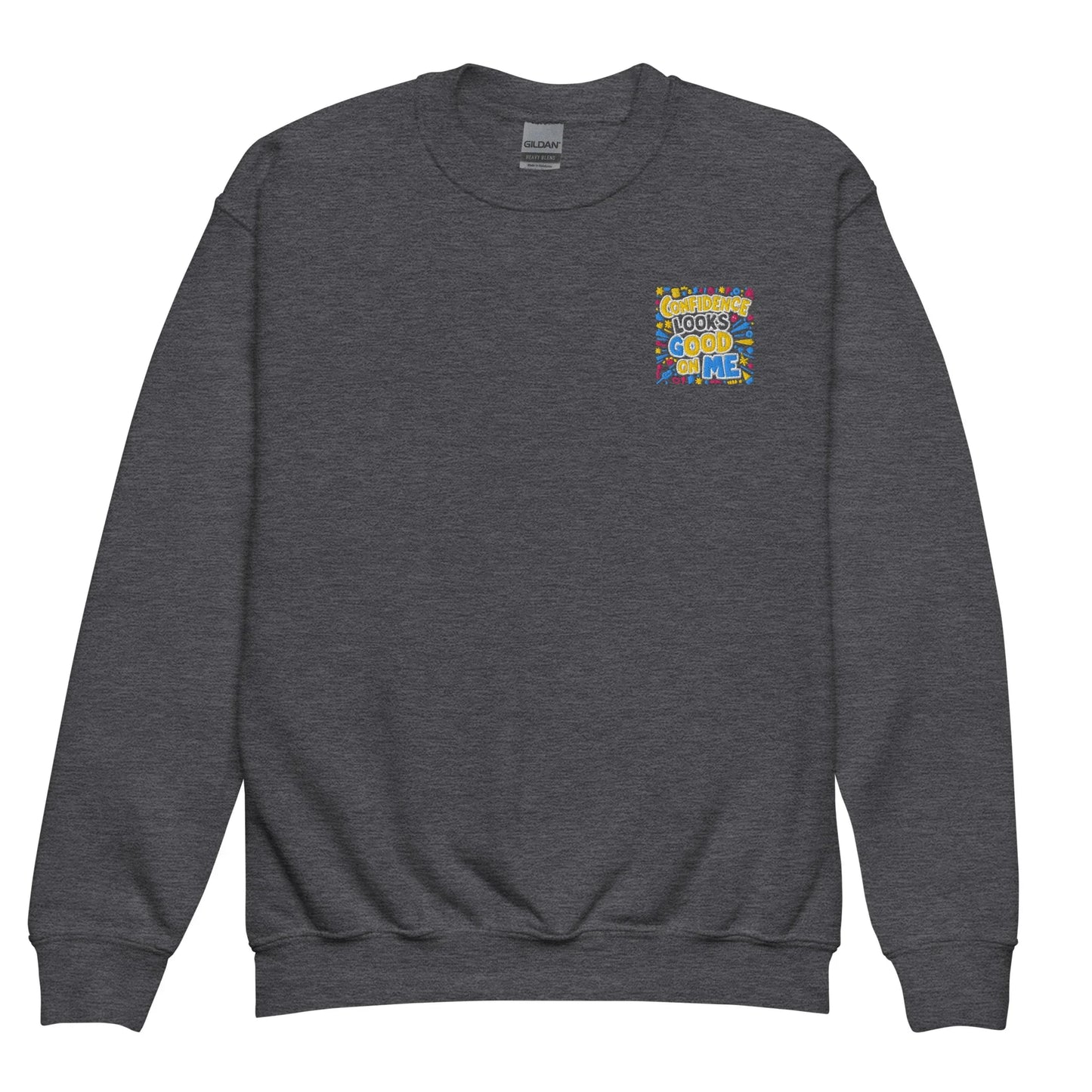 Confidence Looks Good On Me | Youth Crewneck Embroidered Sweatshirt - AwRans Clothing